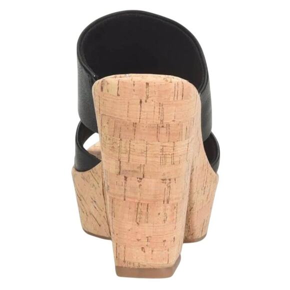 Korks Dezi Womens Platform Sandals 11M Black Leather Slip-On Cork Heel Open Toe - Picture 4 of 10